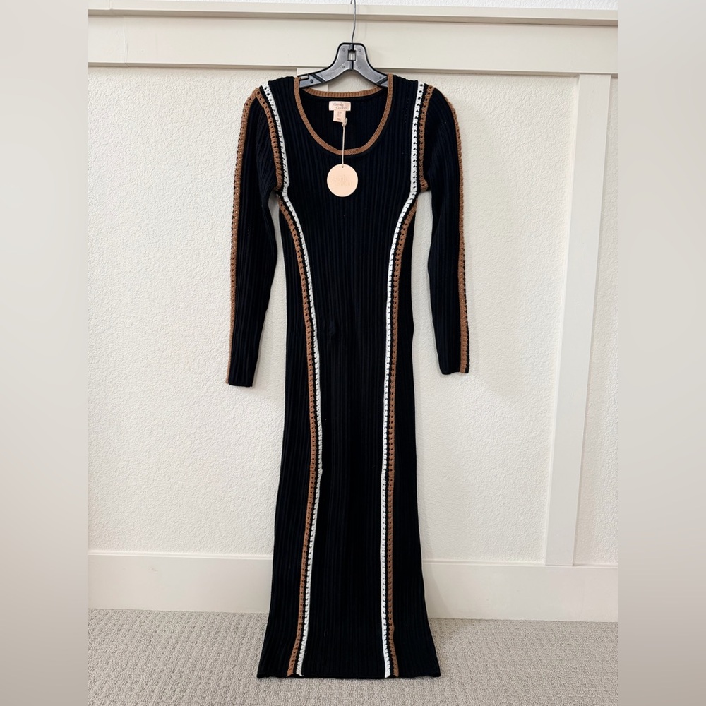 Revolve Camila Coelho Black and Brown Long Sleeve Dress Small BNWT